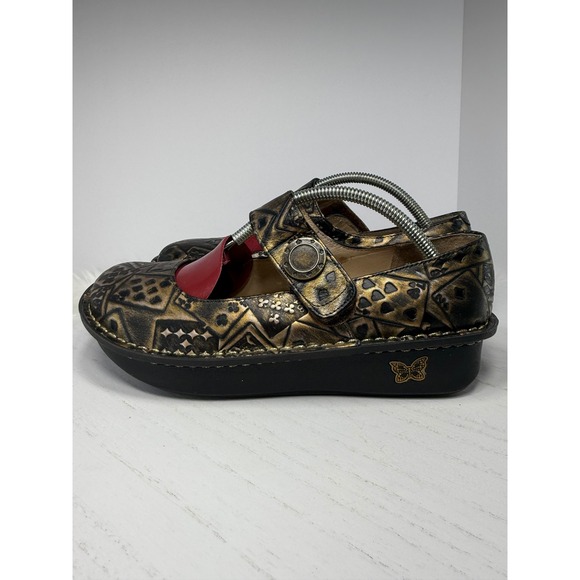 Allegria Mary Jane Shoes Women Black Gold Butterfly Card Print  Size 40 - Picture 4 of 12